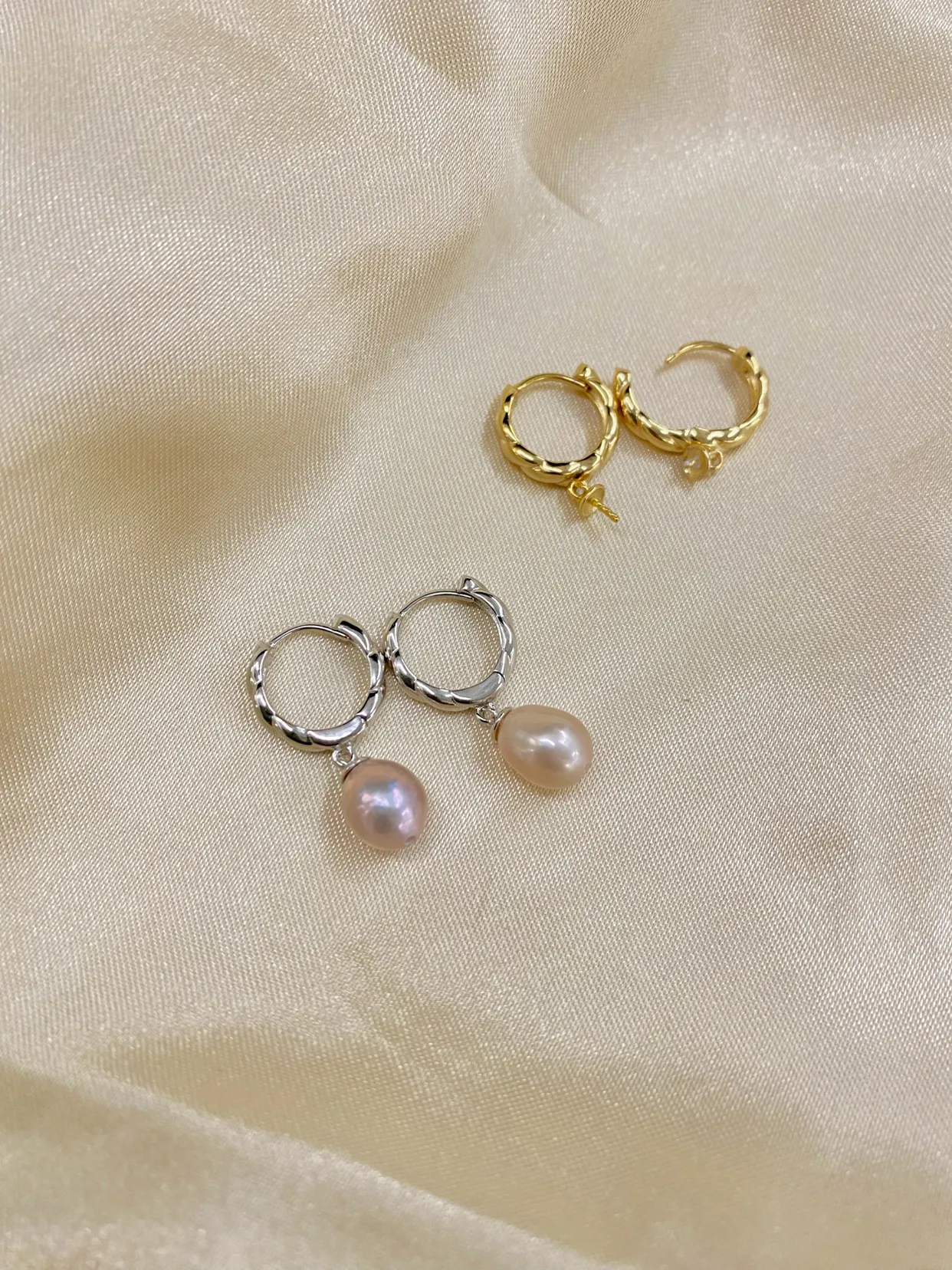 【S925银麻瓜纹耳扣配件 不含珠手作DIY配件】 · 银色配件（不含珍珠）