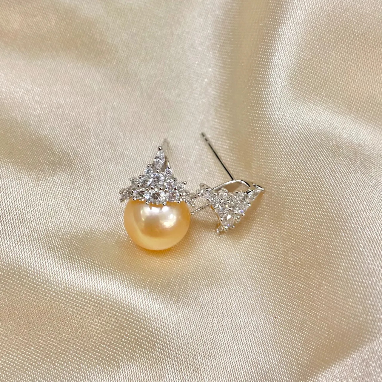 【S925银冰雪女王耳钉DIY手作配件】适合11-12mm珍珠 · 黄金色x1 7天内发货